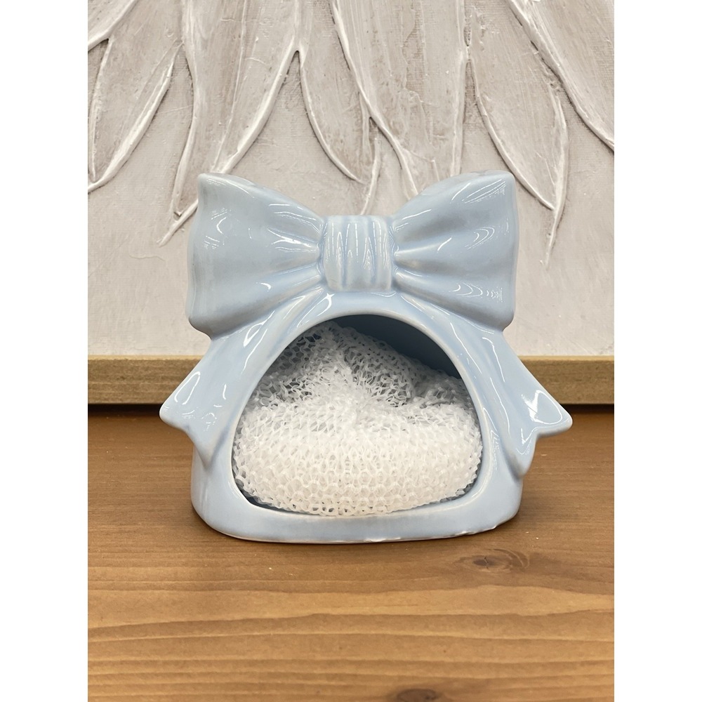 Blue Bow Spring Floral Scrubby Sponge Holder Kitchen NWT